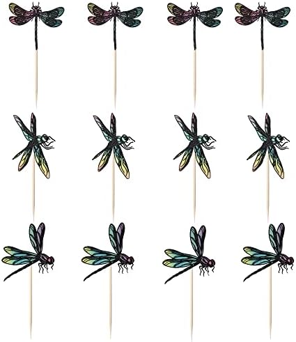 12PCS Dragonfly Cupcake Toppers ，Insect themed cake decoration，Baby bath cake decorations, summer garden decorations, for boys and girls birthday party decoration supplies