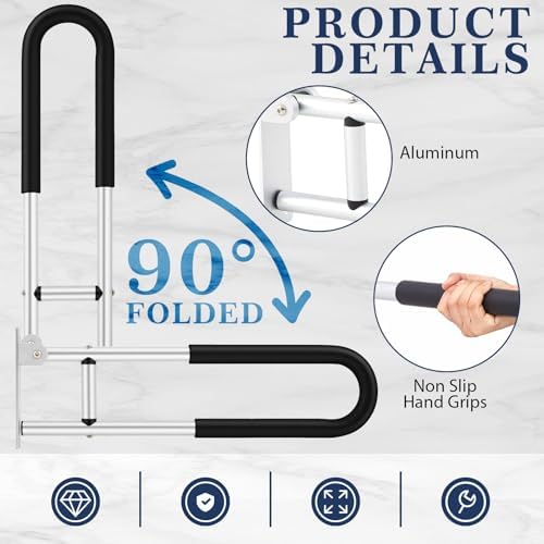Zonon 2 Pack Flip Up Toilet Safety Rails, Anti Slip Extra Long Handicap Grab Bar with Paper Holder, Heavy Duty Bathroom Support Rail for Elderly Disabled Pregnant(Aluminium Alloy,23.6 Inch,Stylish)