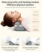 Heated Neck Stretcher for Pain Relief - Neck and Shoulder Relaxer Graphene Heated Cervical Traction Device Neck Pillow Corrector Chiropractic for TMJ Pain Relief and Cervical Spine Alignment Grey