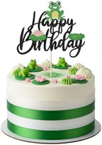Glitter Frog Happy Birthday Cake Topper - Animal Theme Baby Shower & Gender Reveal Party Decorations