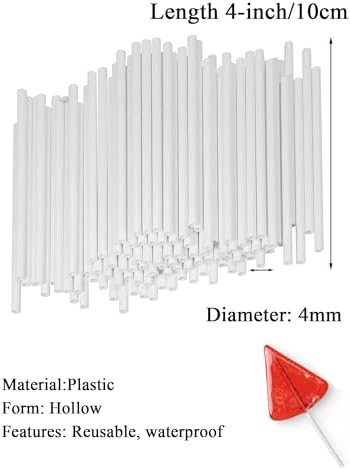 100Pcs Plastic Lollipop Sticks, 4-inch Hollow White Cake Pop Sticks, Thick 4mm Candy Making Accesories for Hard Candy, Chocolate, Cookies (4-inch)