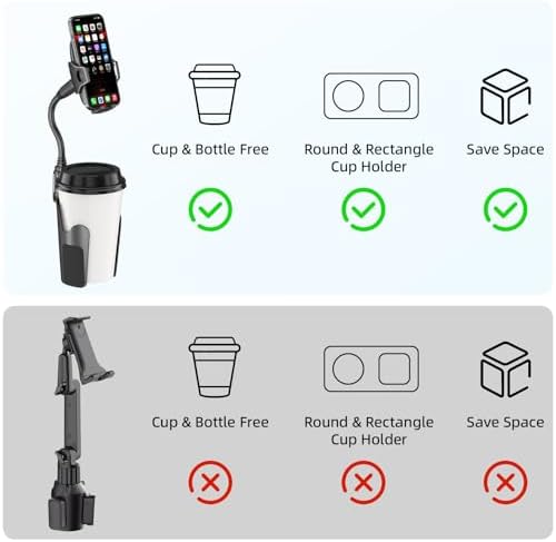 Cup Phone Holder for Car with 360° Adjustable Long Gooseneck, Cell Phone Holder Mount for Car | Truck | Golf Cart Compatible with iPhone & Samsung & All Smartphones