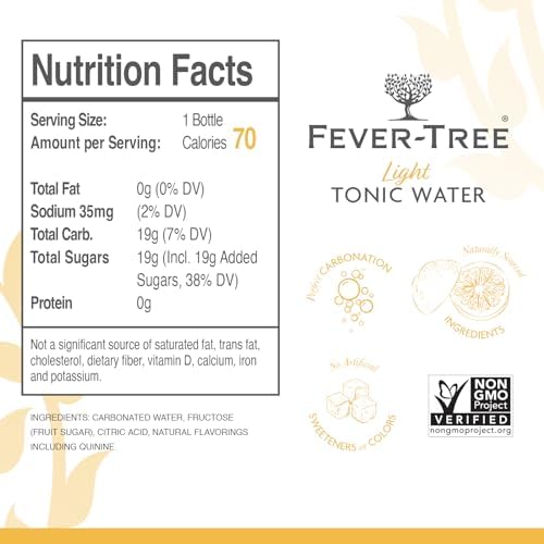 Fever-Tree Refreshingly Tonic Water, Light, 135.2 Fl Oz (Pack of 8)