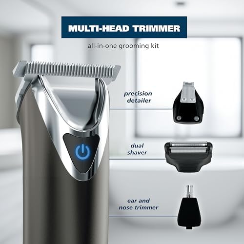 WAHL USA Stainless Steel Lithium Ion 2.0+ Slate Beard Trimmer for Men - Electric Shaver, Nose Ear Trimmer, Rechargeable All in One Men's Grooming Kit - Model 9864