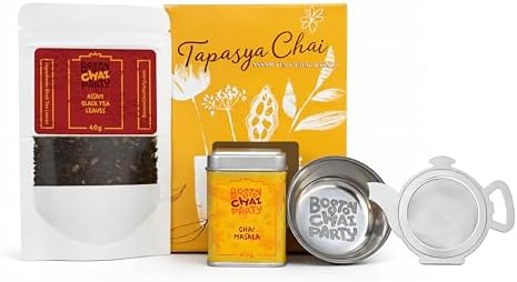 Boston Chai Party Tapasya Chai Kit – The Real Way to Make Authentic Indian Masala Chai, Gift Set with Fair-Trade Assam Tea & Handcrafted Spice Blend | Small-Batch, Ethically-Sourced