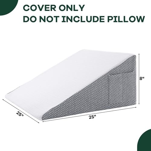 HOMBYS Bed Wedge Pillow Cover Bed Wedge Pillowcase with Side Pocket & Zipper-Soft, Breathable, Removable & Machine Washable-Cover Only, (25"x25"x8")
