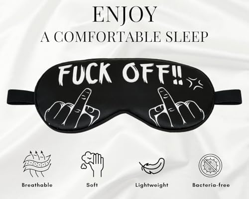 DS. DISTINCTIVE STYLE Fuck Off Eye Mask Middle Finger Funny Sleep Mask for Men/Women, Breathable, Blackout, Satin, Black