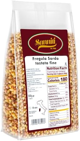 Sanniti Toasted Fregola Sarda FIne Semolina Pasta Fregula Tostata Fina, 17.6 oz (Pack of 2)