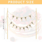 Beige Handmade Happy Birthday Cake Toppers - Banner, Topper, Garland, Sign & Bouquet Topper With Wood Pole