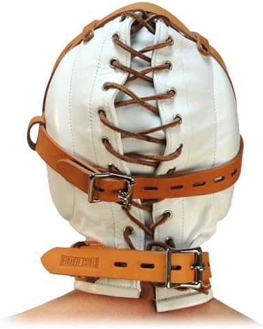 Total Sensory Deprivation White Leather Hood, Medium/Large