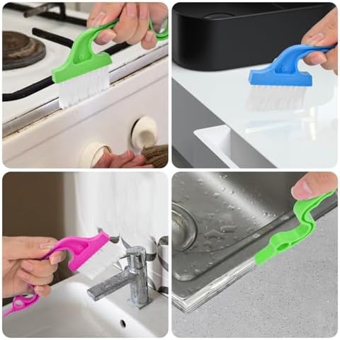7Pcs Crevice Cleaning Brush, Multifunctional Window Track Cleaning Tools and Window Groove Cleaning Brush, Home Kitchen Bathroom Window Faucets, Easy to Use Cleaner Supplies Tool