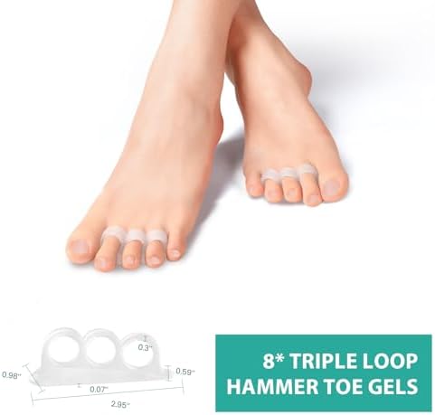 Welnove Hammer Toe Straightener Toe Corrector for Women - 8 Pcs Hammer Toe Cushion Pads for Bent, Crooked, Curled, Claw, and Hammer Toes - Soft Support and Realignment(Clear, 3 Loop Design)