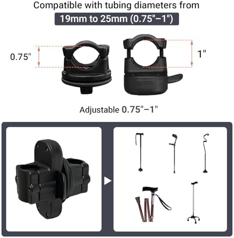 Magnetic Cane Holder for Drive Rollator, Walker, Scooter, Wheelchair - Universal Crutch Stick Bracket Accessory, Easy Clip-On Attachment, Fit 25mm ID Tube