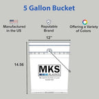 MKS Plastics 5-Gallon Bucket Only – No Lid Included, Made in USA, Food Grade BPA Free Plastic, Heavy Duty Multi-Use, Metal Handle with Grip, Stackable Storage – White, 1 Pack