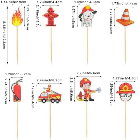 40PCS Fire Truck Cupcake Toppers, Fire Truck Birthday Party Supplies, Fire Engine Rescue Theme Party, Fireman Birthday Decors, Fire Cake Pick Fire Flame Cake Decorations