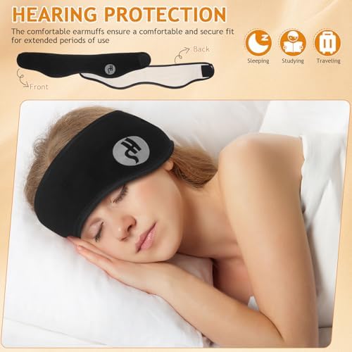 jojofuny Ear Muffs for Sleeping | Blindfold Ear Muffs All-In-One Headband and Noise Reduction Earplugs | Noise Canceling Earmuff for Sleeping, Black