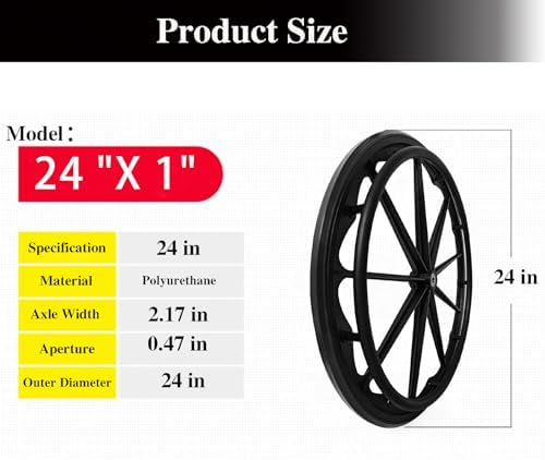 (1PR,Black) Wheelchair rear wheel replacement 24x1"wheel,Rear Wheel Assembly for 16-18-20 Inch Wheelchairs, Replacement parts (24 * 1(1 Pair))