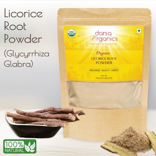 Darsa Organics Licorice Root Powder 8oz - USDA Organic Mulethi Powder (Glycyrrhiza Glabra) - Pure Licorice Root Herb for Tea, Baking and DIY Skincare - Non-GMO, Gluten-Free, Comes in Resealable Pouch