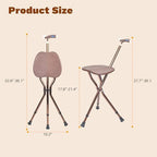 UNLICON-Brown Folding Cane Stool with Seat – Lightweight Adjustable Walking Cane for Seniors, Ergonomic Design, 330 lbs Capacity, Portable and Convenient Cane Chair with Anti-Slip Feet