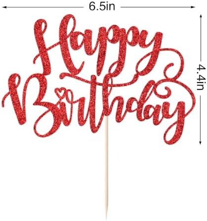 Handmade Glitter Happy Birthday Cake Topper,Birthday Party Cake Decorations, Anniversary/Birthday Party Decoration Supplies (Red)