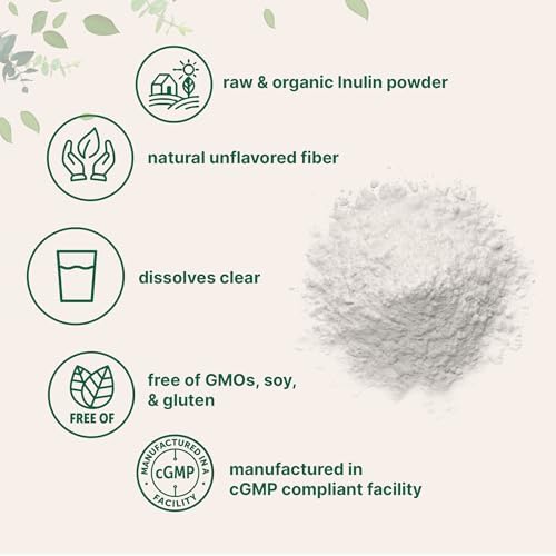Micro Ingredients Organic Inulin FOS Fiber Powder, 1.1 lb | Quick Water-Soluble Prebiotic | Natural Unflavored Fiber for Yogurt, Smoothies, & Drinks | Vegan Friendly, Dissolves Clear, Non-GMO