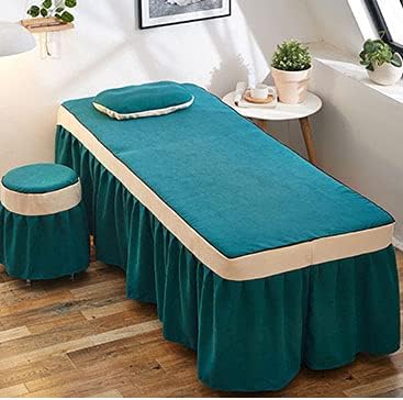 KKLT 4 Sets Cotton Beauty Bedspreads,Soft Breathable Massage Table Sheet Set Salon Bed Cover Massage Table Skirt for Massage Tables-The Lake is Blue 185x70cm(73x28inch)