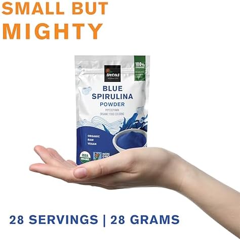 USDA Organic Blue Spirulina Powder (Phycocyanin Extract), No Fishy Smell, 100% Vegan Protein from Blue-Green Algae, 28 Servings, Natural Food Coloring for Smoothies, Baking & Drinks (1 Ounce)
