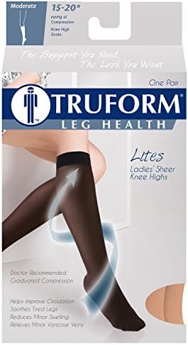Truform Sheer Compression Stockings, 15-20 mmHg, Women's Knee High Length, 20 Denier, Beige, Large