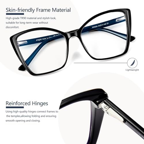 Blue Light Blocking Glasses for Women, Oversized Trendy Cat Eye Computer Gaming Glasses Anti Glare & UV Glare RF6204 (Black Cateye Frame)
