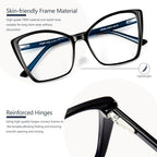 Blue Light Blocking Glasses for Women, Oversized Trendy Cat Eye Computer Gaming Glasses Anti Glare & UV Glare RF6204 (Black Cateye Frame)