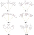 36 Pack He Asked She Said Yes Cupcake Toppers Glitter Love Heart I do Ring Bridal Shower Cake Food Picks Decorations for Wedding Engagement Theme Party Supplies Silver