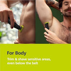 Philips Norelco OneBlade Pro 360 Face + Body Electric Shaver, Beard Trimmer and Groomer, with 360 Blade Technology, 14-Length Precision Comb, Body Kit, Soft Pouch, Model QP6542/70