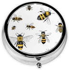 (Funny Bees) Round Pill Box,3 Compartment Pill Box Mini Decorative Pocket Purse Portable Travel Medicine Tablet Vitamin Holder Organizer Pill Case