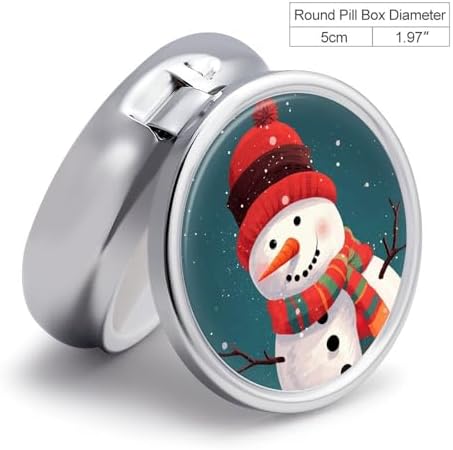Xmas Snowman Pill Box Portable Mini Travel Pill Organizer Holder 3 Compartment Decorative Round Pills Case Exquisite Daily Vitamin Container for Cod Liver Oil