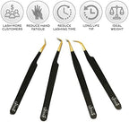 SIVOTE Fiber Tip Lash Tweezers for Eyelash Extensions with Diamond Grip, Black, Set of 4 - Precise Tips Japanese Steel for Classic, Volume & Mega Volume Lashes, Anti-Rust - Ideal for Lash Artists