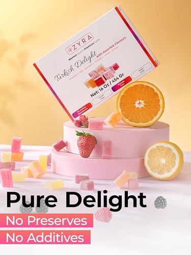 ZYRA Turkish Delight - Woman Owned Brand - Luxury with Assorted Fruit - Rose, Strawberry, Raspberry, Blackberry, Lemon, Orange - Authentic Premium Lokum Confectionery - Gifts for Everyone (16 OZ)