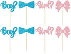 Gyufise 36Pcs Boy or Girl Cupcake Toppers Glitter Bow Tie Cupcake Picks Baby Shower Cake Topper Decorations for Kids Birthday Gender Reveal Party Cake Decorations Supplies
