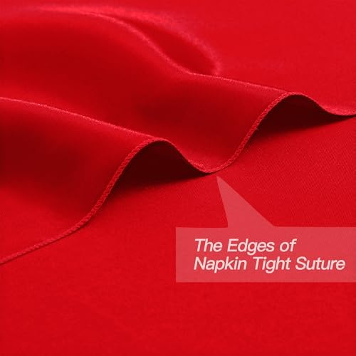 P Pothuiny 12 Pcs Silky Red Satin Napkins 17 x 17 Inches, Square Smooth Wedding Dinner Napkins Satin Cloth Napkins Table Napkins for Banquet Party Restaurant Decor, Thanksgiving, Christmas