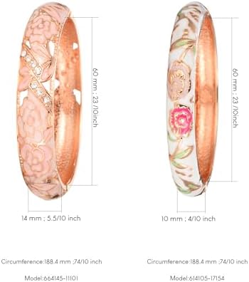 UJOY Vintage Jewelry Cloisonne Handcrafted Enameled Gorgeous Rhinestone Rose Hinged Cuff Bracelet Bangles Gifts 88A10