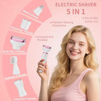 RUIM 5-in-1 Women's Electric Shaver & Hair Trimmer Kit - for Legs, Underarms, Bikini Line, Face & Body, Painless Cordless Wet/Dry Razor, Waterproof & USB Rechargeable for Women Grooming