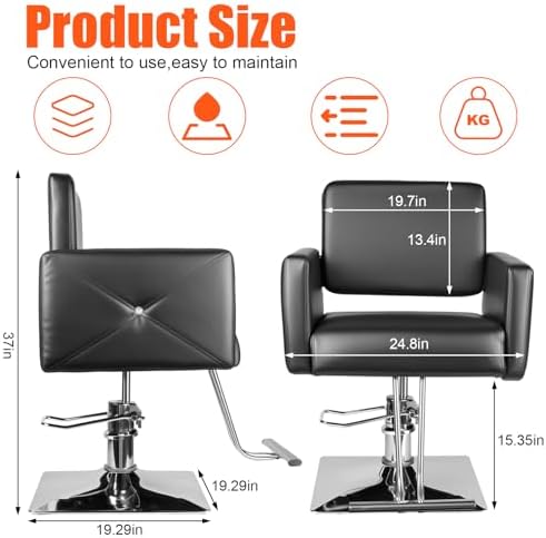 Heavy Duty Hydraulic Salon Chair - Black, Height Adjustable, 360 Swivel, Supports 300LBS - Ideal for Hair Stylists & Barbers