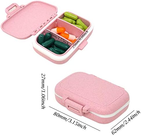 Honbay Vitamin Organizer Box Portable Travel Pill Case Healthy Eco-Friendly Wheat Straw Small Pill Box (Cherry Pink)