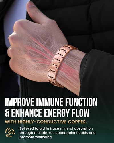 MagnetRX® Magnetic Copper Bracelet for Men — EllipseMAX 5X Strength 5,000 Gauss Magnets — Designed in USA & Patent Pending — Premium Mens Copper Bracelet with Adjustable Length