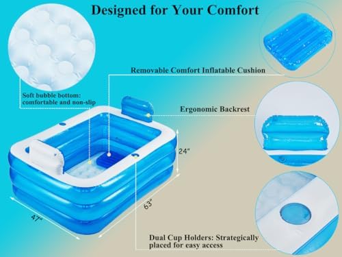 Inflatable Adult Bath Tub 2 Person,Freestanding Blow Up Bathtub with Foldable Portable Feature for Adult Spa,Indoor and Outdoor Universal Folding Pool with Electric Air Pump