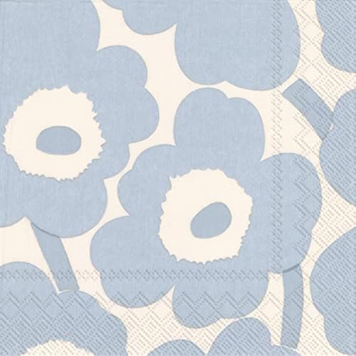 IHR Ideal Home Range Party Napkins Disposable 3-Ply Paper Lunch Napkin Pack, 6.5" x 6.5", Unikko Cream Light Blue, 20-Count