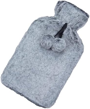 A2Z Hot Water Bottles Soft Plush Pom Pom Fleece Cover 2Liter - Hot Bottle HB1152 Black