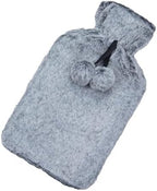A2Z Hot Water Bottles Soft Plush Pom Pom Fleece Cover 2Liter - Hot Bottle HB1152 Black