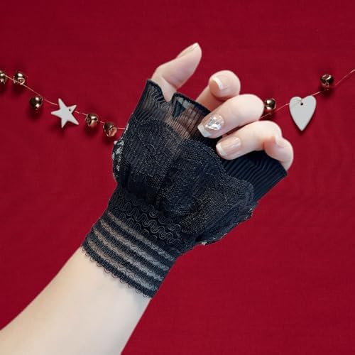 AUOCATTAIL False Sleeves Wrist Cuffs Floral Layered Lace Cuff Women Fake Hand Sleeves 1 Pair