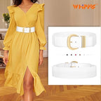 WHIPPY Women Wide Elastic Waist Belt for Dresses Fashion Gold Buckle Stretchy Leather Waistband for Ladies