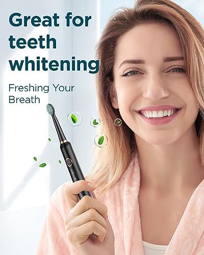 Sonic Electric Toothbrush for Adults - Rechargeable Electric Toothbrush with 8 Brush Heads & Travel Case,Teeth Whitening, Power Electric Toothbrush with Holder, 3Hours Charge for 120 Days - Black